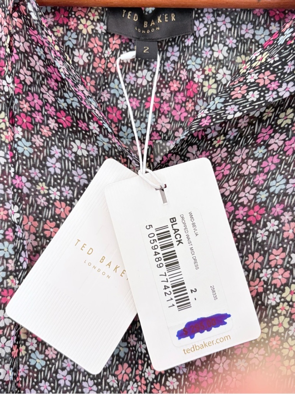 Ted Baker London Bevlia Floral Midi Dress Drop Waist Boho Romantic Whimsical - Picture 6 of 11